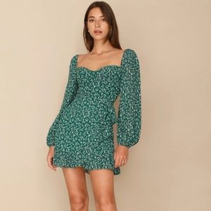 Reformation Cammi Dress - Green floral wrap dress